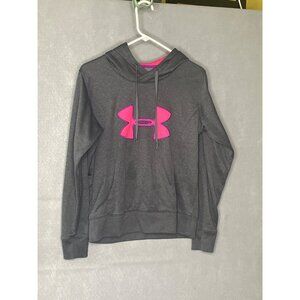 Under Armour Womens Medium ColdGear Hoodie Gray Pink Logo Semi-Fitted Pullover